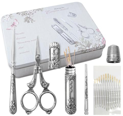 Vintage-Nähset – Universelle Vintage-Stickschere, 6 Scheren mit Etui, Vintage-Schere, Gold, antike Nähschere, multifunktionales Nähwerkzeug-Set aus Edelstahl, wiederverwendbar, komplettes Vintage-Nähw