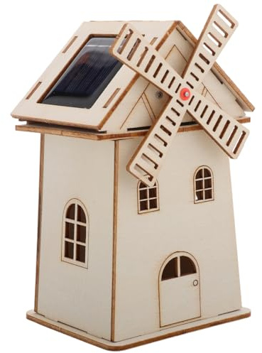 Abaodam DIY Solarbetriebene Windmühle Aus Holz Modell Eines Windmühlenhauses Bausatz Wissenschaftliches Solarspielzeug Für Kinder Kreative Basteldeko Und Lernprojekt 5.51X3.27X2.76In