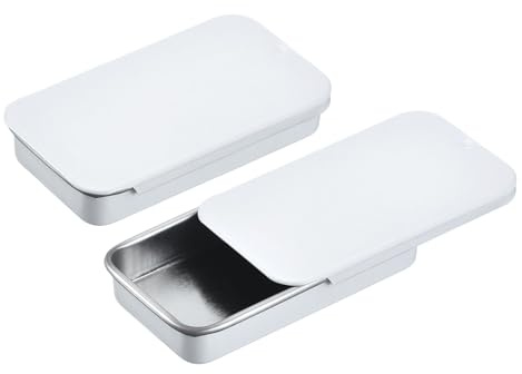 QUARKZMAN 16 stycken metallplåtburksbehållare, 5,4 x 1,3 x 0,4 tum skjutlock plåtburkar tom rektangulär förvaringslåda bärbar mini låda för godis kosmetika hantverk, vit