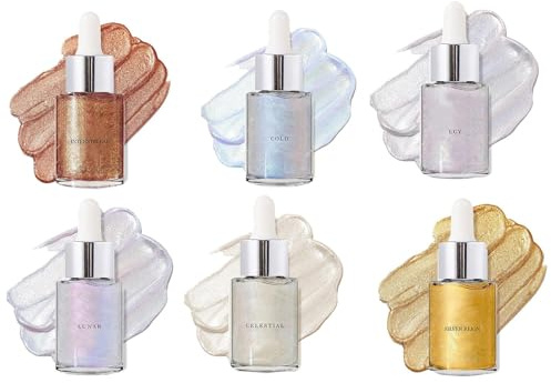 Schimmerndes Körperöl, Schimmerndes Körperöl 30 ml Glow Body Shimmer | Liquid Illuminator Body Highlighter, 6 Farben Shine Glitter Gold Liquid, langanhaltendes trockenes Körper-Make-up-Öl für