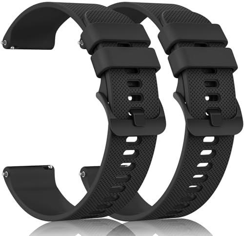 Mugust 【2 PEZZI】 Cinturino per Orologi da 20mm 22mm Gomma, Cinturini di Ricambio in Silicone con Rilascio Rapido, Cinturini in Morbida con Fibbia in Metallo per Uomo e Donna (Nero+Nero, 22MM)