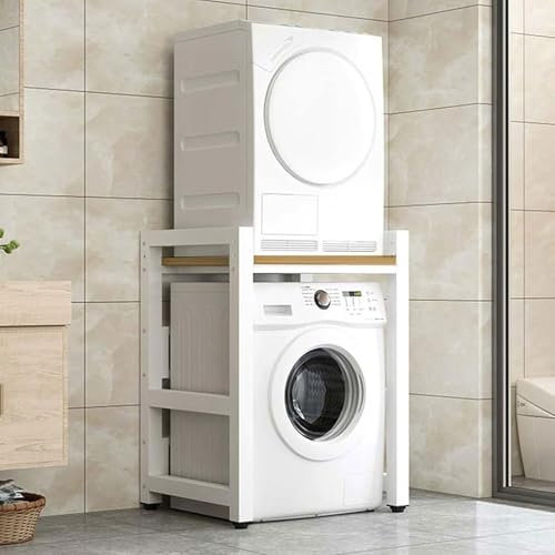 Washing Machine Shelves, 2 Tier Stacking Rack Above Dryer, 3 Height Adjustable, Washer Storage Rack Unit For Washer and Dryer, Load Capacity 350kg