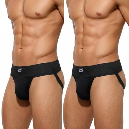 KD Willmax Jockstrap i ekologisk bomull, gymstöd – 7,6 cm midjeband, mjuk och hållbar, Svart förpackning 2, XXL