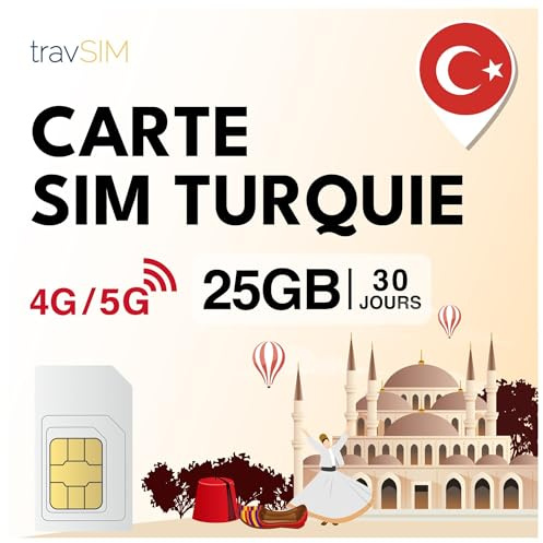 travSIM SIM Karte Türkei | 30 Tage - 25GB Daten SIM | 5G/4G Hochgeschwindigkeitsdaten | unbegrenzter Internetzugang für Google, Facebook, Whatsapp, Instagram und mehr