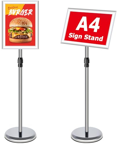 VAIIGO Infoständer DIN A4 Plakatständer/Posterständer, Höhenverstellbar & Drehbar Aluminium Informationsständer,Stabiler Kundenstopper & Aufsteller,Werbeaufsteller für Büro,Restaurant,Shop,Silber