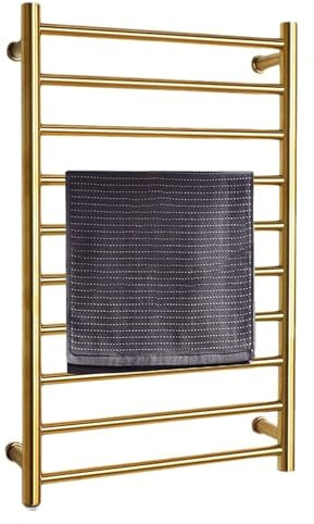 SGKOMN Scaldasalviette Elettrico, scaldasalviette da Parete in Acciaio Inox Color Oro Rosa, 88 W, con Temperatura costante, scaldasalviette a 10 Piani per Bagno, Gold-Style1