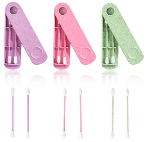 JYNXOR 6 Pcs Coton Tige Réutilisable Spirale avec 3 étui de Coton-Tige Voyage, Coton Tige Silicone Spirale Coton-tige Réutilisable, Bâtonnet en Silicone, pour le Nettoyage des Oreilles Maquillage, etc