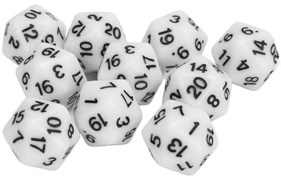 Dadi poliedrici, set di dadi in plastica da 10 pezzi in plastica leggera a 20 facce per giochi da tavolo di ruolo e apprendimento della matematica (Bianco)