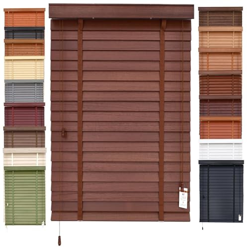 Office Venetian Blinds Bathroom, Blackout Privacy Faux Wood Venetian Blinds Living Room Shutters 35cm 40cm 50cm 60cm 80cm 120cm Wooden Window Horizontal Windows Blind for Home(Reddish brown)