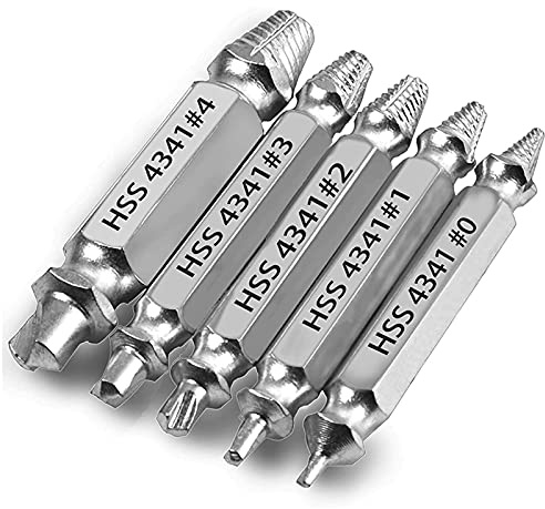 HSS 4341 Schraubenausdreher Set, 5-teilig M3-M18 Beschädigte Schrauben Entferner, Linksausdreher für Beschädigte Schrauben, mit Sechskantschaft, Grau