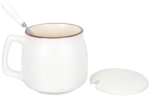 VALICLUD Tasse à Lait en Céramique 350 Ml Blanche Motif Étoiles avec Couvercle en Porcelaine et Cuillère Dédiée Tasse Rétro Pratique pour Thé Café et Boissons Chaudes Usage Maison et