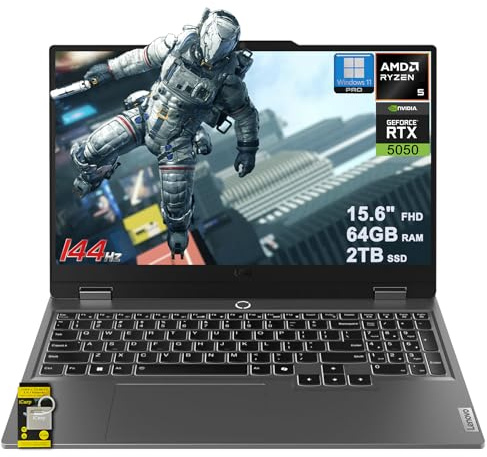Lenovo LOQ Gaming AI Laptop 15,6 FHD 144Hz (100% sRGB G-SYNC) AMD 6-core Ryzen 5 220 64GB RAM 2TB SSD GeForce RTX 5050 GDDR7 (440 AI Tops) Retroilluminato Nahimic 5MP Privacy Camera Win11Pro ICP Hub