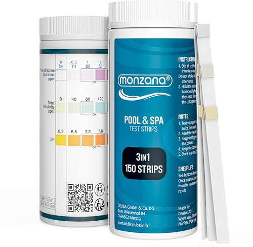 MONZANA Pool Teststreifen 3-in-1 Wassertester 150 Stück pH, CL, Br | Eintauchen und Vergleichen, Pool Zubehör, für Schwimmbad, Whirlpool, Spa, genauer, chemischer, Tester, pH, Chlor, Alkalinität