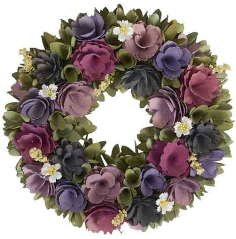 Summer Wreath Wooden Garland Ornament for Front Door (Lilac & Lavender) | Pine Cone, Wooden Flower, Artificial Foliage, Summer Decoration, Door Wreath, Garland