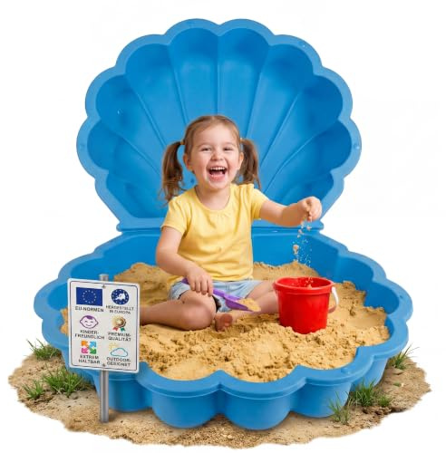 BigDean XXL Wassermuschel Sandmuschel Sandkasten mit Deckel Blau