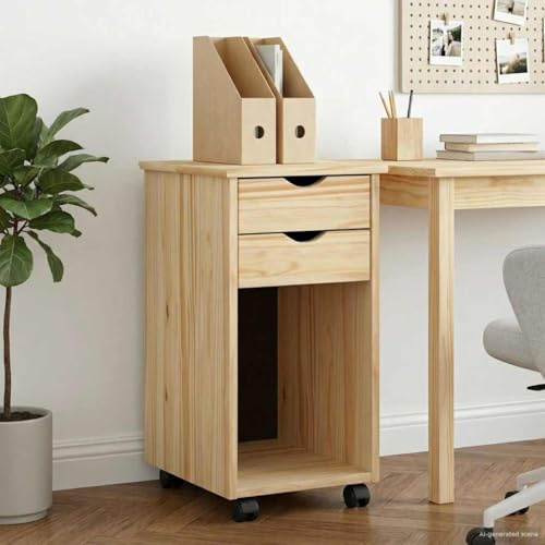 Ziaphsol Rullskåp av massiv furu 34 x 39 x 65,5 cm med 2 rullgardinslådor för förvaring, multifunktionell organisatör för vardagsrum, sovrum, kontor, hall och kök