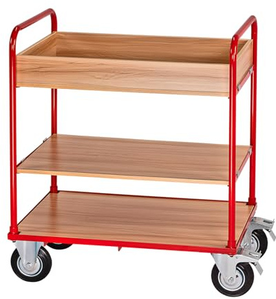 DEMA Transportwagen 3 Etagen, Plattformwagen bis 250 kg, zerlegbar, stabil, mobil, rutschfest, für Lager, Werkstatt, Events, Kommissionierung