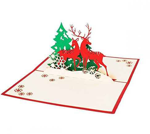 3D KARTE Hirsch und Reh I Pop-Up Karte als Gutschein oder Weihnachtsgruß I Klappkarte zu Weihnachten