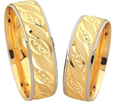 2 x 333 Trauringe Gold Bicolor Weißgold Eheringe Massiv Paarpreis Echtes Gold C004