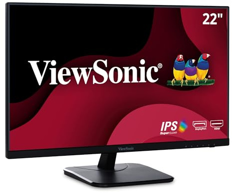 ViewSonic VA2256-MHD 22 Frameless IPS 1080p Monitor with HDMI DisplayPort VGA Inputs for Home and Office | Home Office or Classroom With Frameless Screen, Flicker-Free Viewing, Blue Light Filter, VESA Mount, HDMI DisplayPort