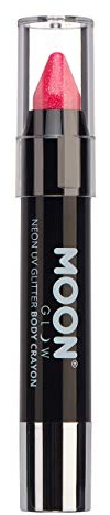 Moon Glow Barra de pintura facial/crayón corporal con purpurina UV de neón, maquillaje para rostro y cuerpo - Brilla intensamente bajo iluminación UV Rosa intenso 3.5g