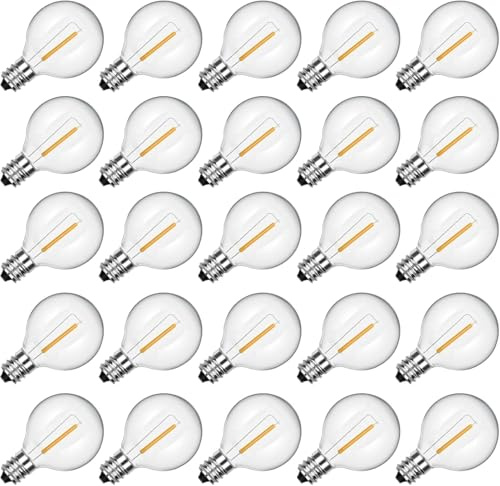 25 Pack G40 Led Replacement Light Bulbs, E12 LED Candelabra Base Bulbs Dimmable, Shatterproof Clear Globe Bulbs for Outdoor Patio String Lights, 0.6W Energy Efficient, 2700K Warm White