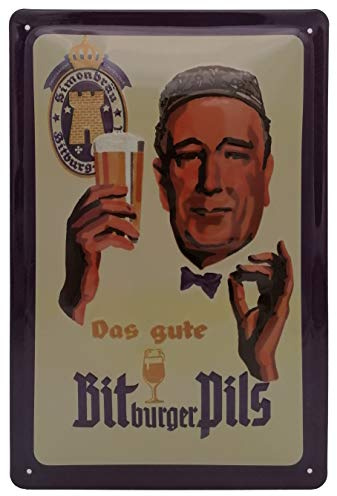 30 x 20 cm Retro Blechschild passend für Bitburger Bier Fans, Liebhaber und Genießer, Deko Bar und Biergarten Schild, geprägtes Stahlblech