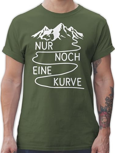 T-Shirt Herren - Wandern - Nur noch eine Kurve - L - Army Grün - Wander Tshirt wandershirts Wanderer Berg Shirt wandershirt lustig Wandertag Berge Shirts männer Geschenk Mann