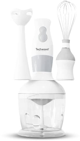 Techwood 3-en-1 Mixeur Plongeant, 300 WMixeur Multifonction avec 2 Vitesses de Réglables, Mixer Plongeur pour Smoothies, Purée, Sauce TMS-8130