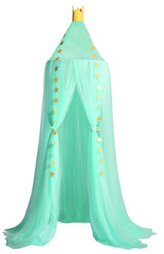 Baby Baldachin,Chiffon Betthimmel Kinder, Betthimmel Mädchen Groß Babys Bett Bettvorhang mit Sternengirlande Dekoration betthimmel Stange (Grün)