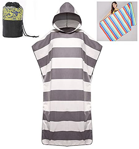 HGYJ Damen Mikrofaser Bademantel Poncho+90 * 150cm Badetuch, zum Schwimmen/Surfen/Neoprenanzug-Wechseln/Strand, Wasseraufnahme und schnell trocknend, Einheitsgröße,Gray,88 * 110cm