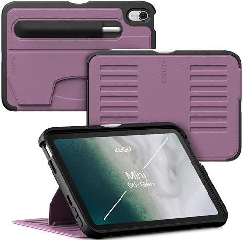 ZUGU iPad Mini Case (A17 Pro) 2024/6 Generation 2021 fodral - Ultra slimmat skyddshölje - trådlös Apple Pencil Laddning - Bekväm 7-vinkels Magnetic Stativ Skal - automatisk vila/väckning [Bär lila]