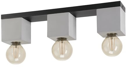 EGLO Deckenlampe Prestwick 3, 3 flammige Deckenleuchte, industrial | Wohnzimmerlampe aus Beton in Grau und Metall in Schwarz, Schlafzimmerlampe mit E27 Fassung