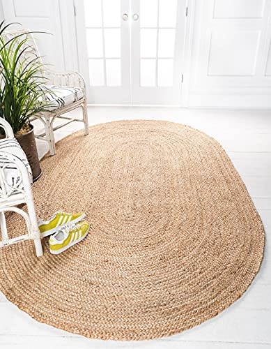 Ripaz Vogue - Teppich aus natürlicher Jute, handgeflochten, ovale Form, für Flur, Wohnzimmer (60 x 90 cm, Beige)
