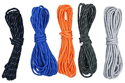 Namvo 5pcs 16.5Ft Paracord Set, Reflective Parachute Cord Rope Outdoor Survival Tent Guide Rope Set for DIY Manual Braiding Making Bracelets Key Chain Dog Collar Lanyards