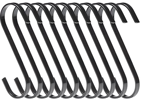 Crochets en S de 12 cm de Grande Crochets Plats en S Crochet de Suspension en Acier Inoxydable pour Ustensiles de Cuisine, Serviettes, Vêtements, Plantes, Outils de Jardinage 10 Pièces (Noir)