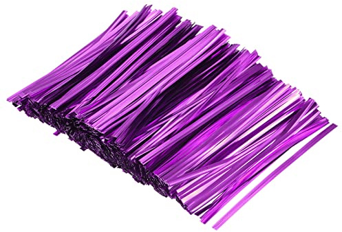 sourcing map Foil Twist Ties 4.5 12cm Metallic Plastic Closure Tie for Tying Bread, Candy, Cookies, Gift Bags Arts Crafts Ties Purple Pack of 750
