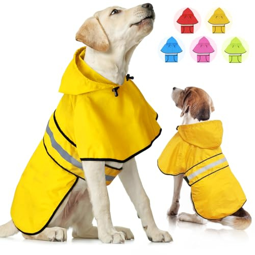 Weesiber Wasserdichter verstellbarer HundeRegenmantel – Reflektierende HundeRegenjacke mit Kapuzenpullover, leichter HundeRegenmantel Hundeponcho Zupfer für kleine mittelgroße und große Hunde (XL,