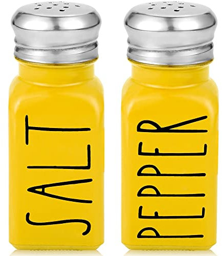 Yellow Salt and Pepper Shakers Set by Brighter Barns - Cute Kitchen Decor & Kitchen Accessories - Cute Glass Shakers - Farmhouse Decor for Home Restaurants Wedding Gift & Stainless Steel Lid (Yellow)