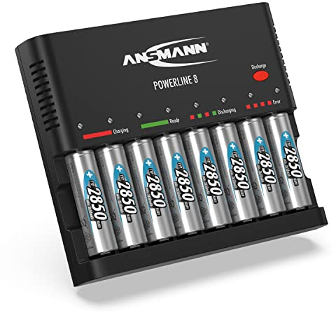 ANSMANN Powerline 8 Ladegerät für AAA und AA Akkus – 8-Fach Schnellladen mit intelligenter Überwachung, Verpolschutz und mehrfarbiger Statusanzeige