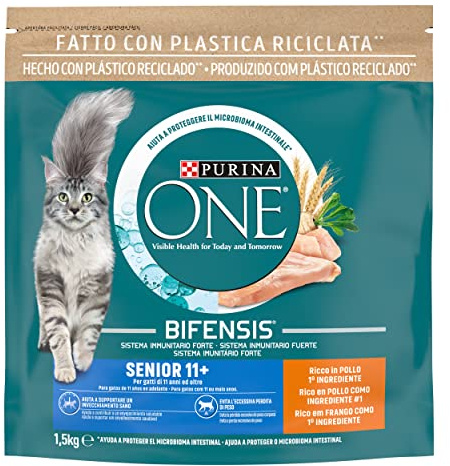 Purina ONE Bifensis Comida Pienso para gato Mayor Senior 11+ con Pollo, 6 bolsas de 1,5kg