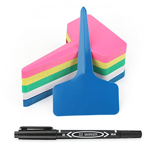 KINGLAKE Plant Labels and Pen for Outdoor Plants, 200Pcs Plant Markers & Labels Coloured Plastic Garden Plant Tags for Seed, Herb, Seedling, Vegetables, Flower, Potted Plant, T-Type, 6x10cm