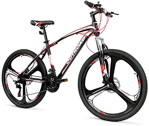 MarKnig 26 Inch Adult Folding Bikes/Mountain Bikes, 21 Speeds Mountain Bicycles with Full Suspension, Dual Disc Brake, High Carbon Steel Frame, Foldable Bike for Men/Women/Teen, X1-Red