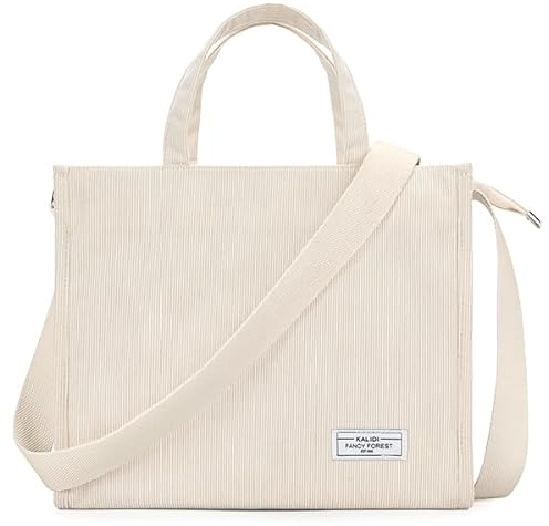 KALIDI Cord Tasche Umhängetasche Damen mit Reißverschluss, Handtasche Schultertasche Shopper für Schule Arbeit Alltag Lässige