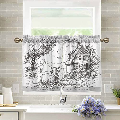 GuoChe Café-Vorhänge, 61 cm lang, Küchenvorhang, Kuh, Landhaus, kurze halbe Vorhänge für Fenster, 2 Stück