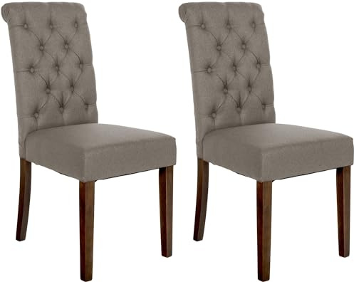 CLP 2er Set Esszimmerstühle Lisburn I Samt I Stoff I Polsterstühle Gesteppt Chesterfield Design | Farbe Taupe Material Stoff