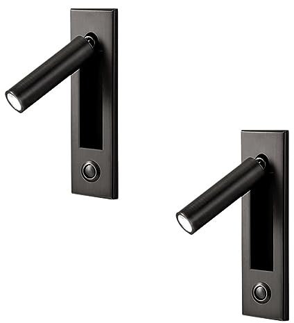 AutoSwan 2X Lampes de Lecture, Tête de Lit Applique Murale Liseuse Encastré Interrupteur Poussoir Lampes Murales pour Salon, Chambre Noir