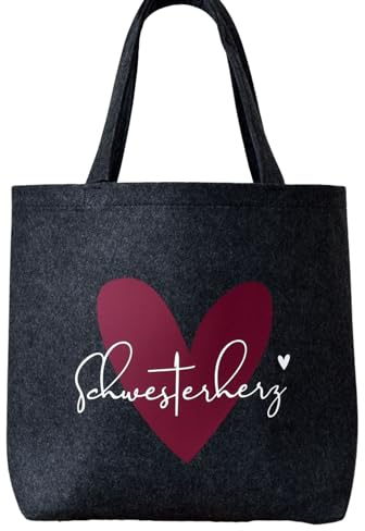 Personalisierter Shopper aus Filz | Herz mit Namen oder Wunschtext | Filzshopper mit Innenfach | Geschenk Schwesterherz, beste Freundin oder Frauen
