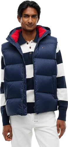 Tommy Jeans Chaleco Hombre Essential Down Vest con Capucha, Azul (Dark Night Navy), S