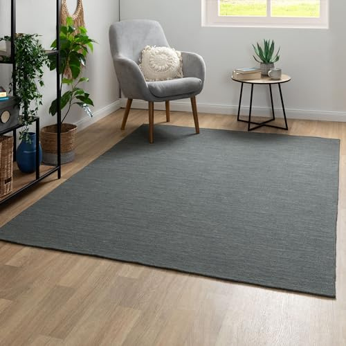 Steffensmeier Handweb Teppich Kelim Delhi | 100% Schurwolle in der Nutzschicht, Grau, handgewebt, Größe: 60x120 cm Wohnzimmer und Schlafzimmer